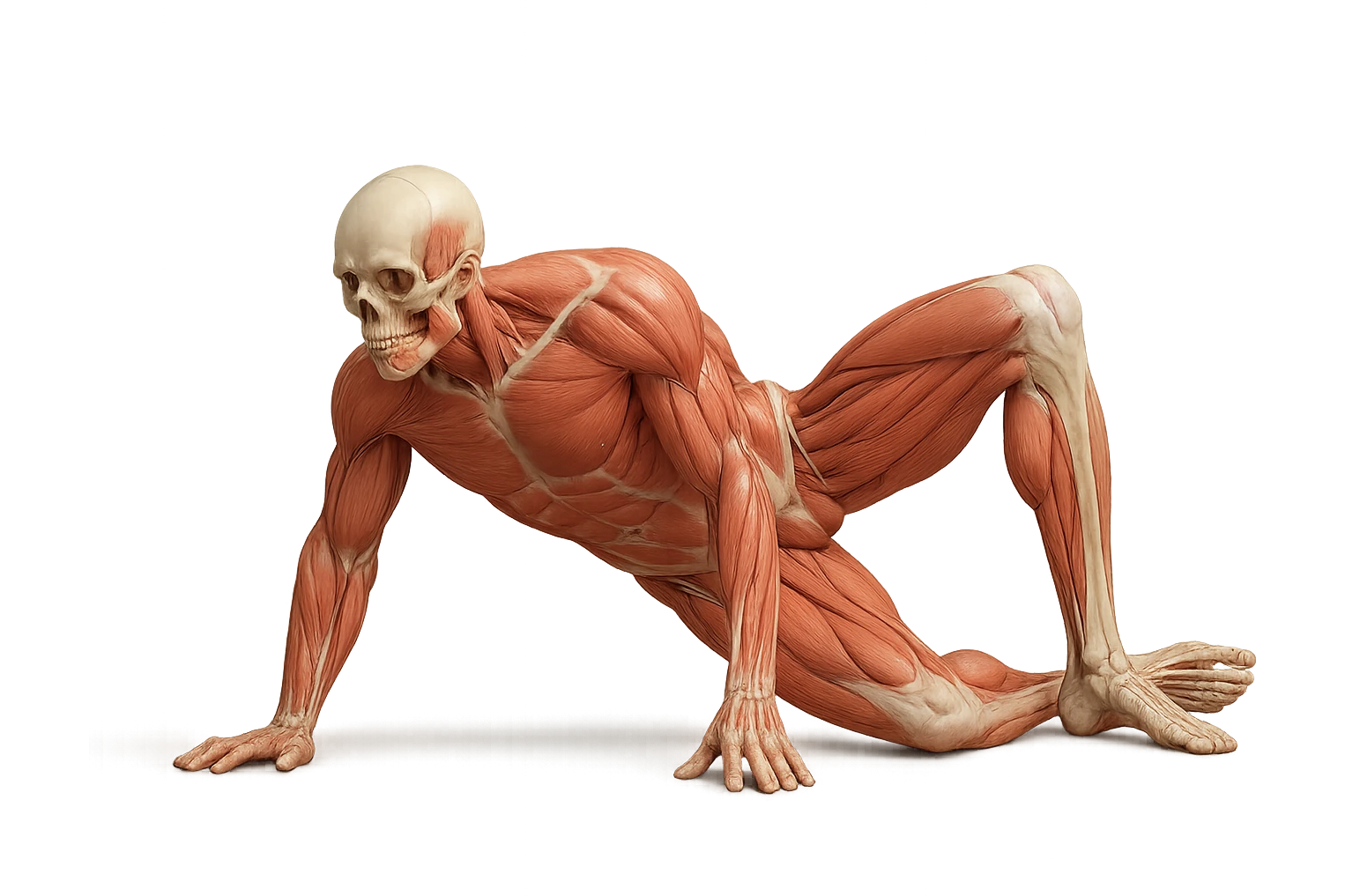 CORPO UMANO ANATOMICO REALISTICO CHE SVOLGE UN ESERCIZIO DI MOBILITà ALLE ANCHE, iperrealistico 4k emoji