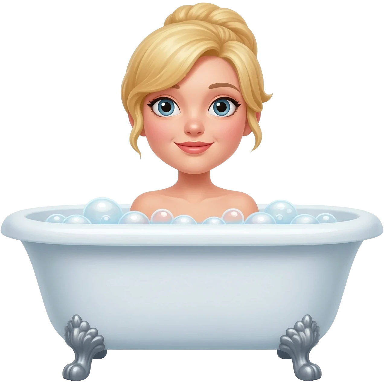 A naked woman with blonde hair in a big bathtub emoji