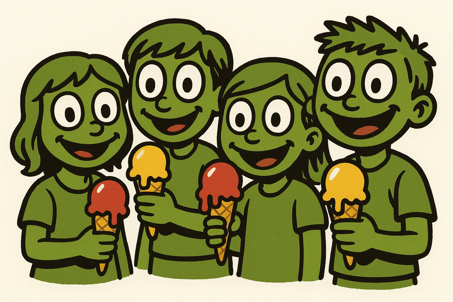 happy children with melting ice cream cones emoji