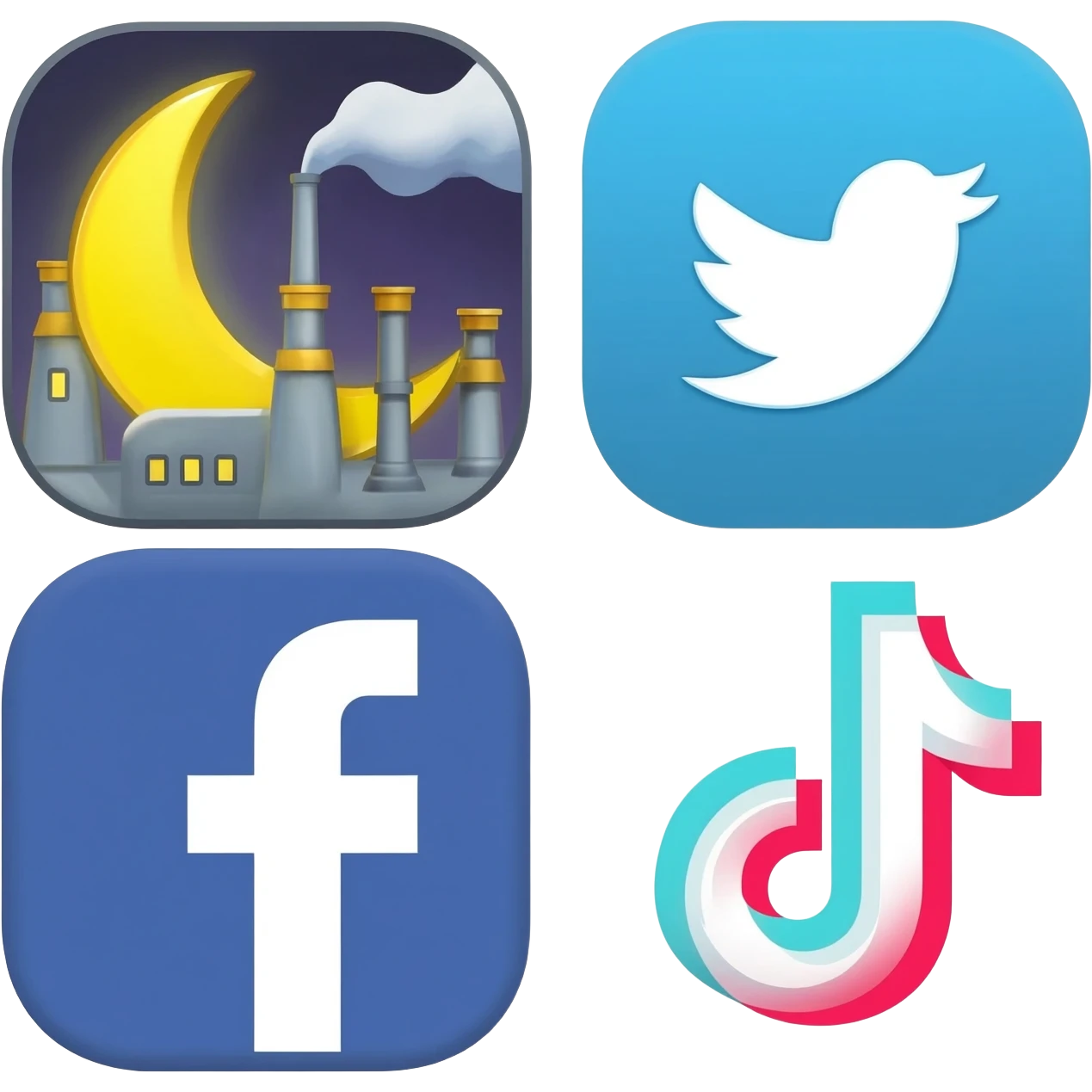 social media icons that has something to do with lunar forge factory like Twitter Facebook tiktok emoji