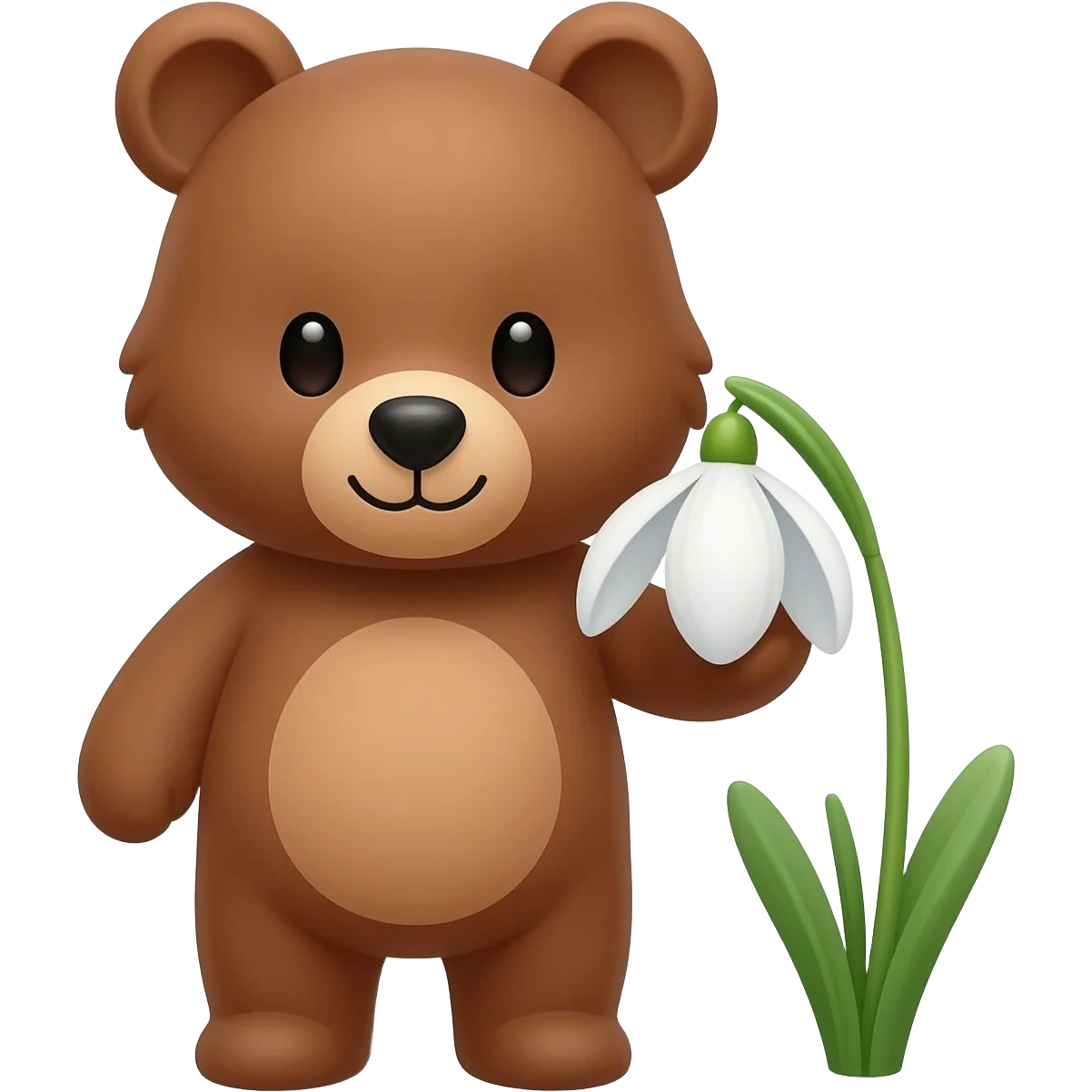 Snowdrop flower with cute bear near it emoji