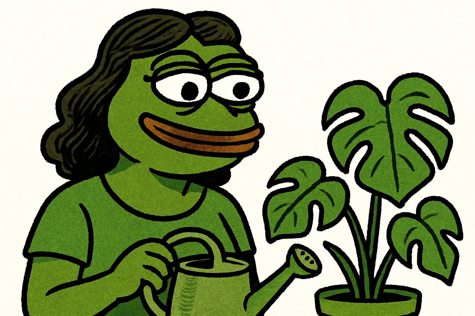 woman watering her monstera plant emoji