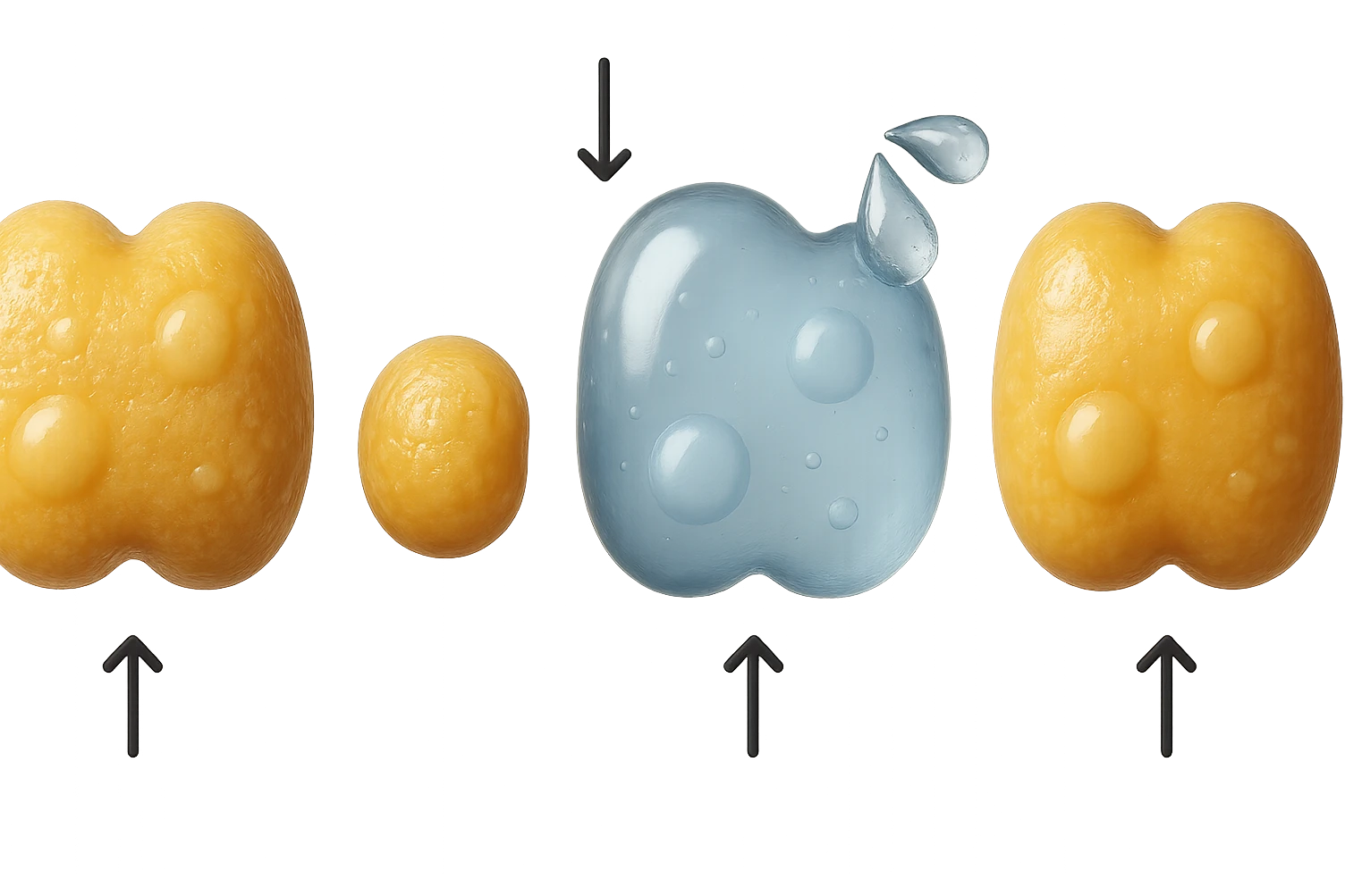 il processo di una cellula adiposa che si sgonfia, e si gonfia di acqua, falla identica all'immagine che ho allegato ma in 3d iperrealistica 4k emoji