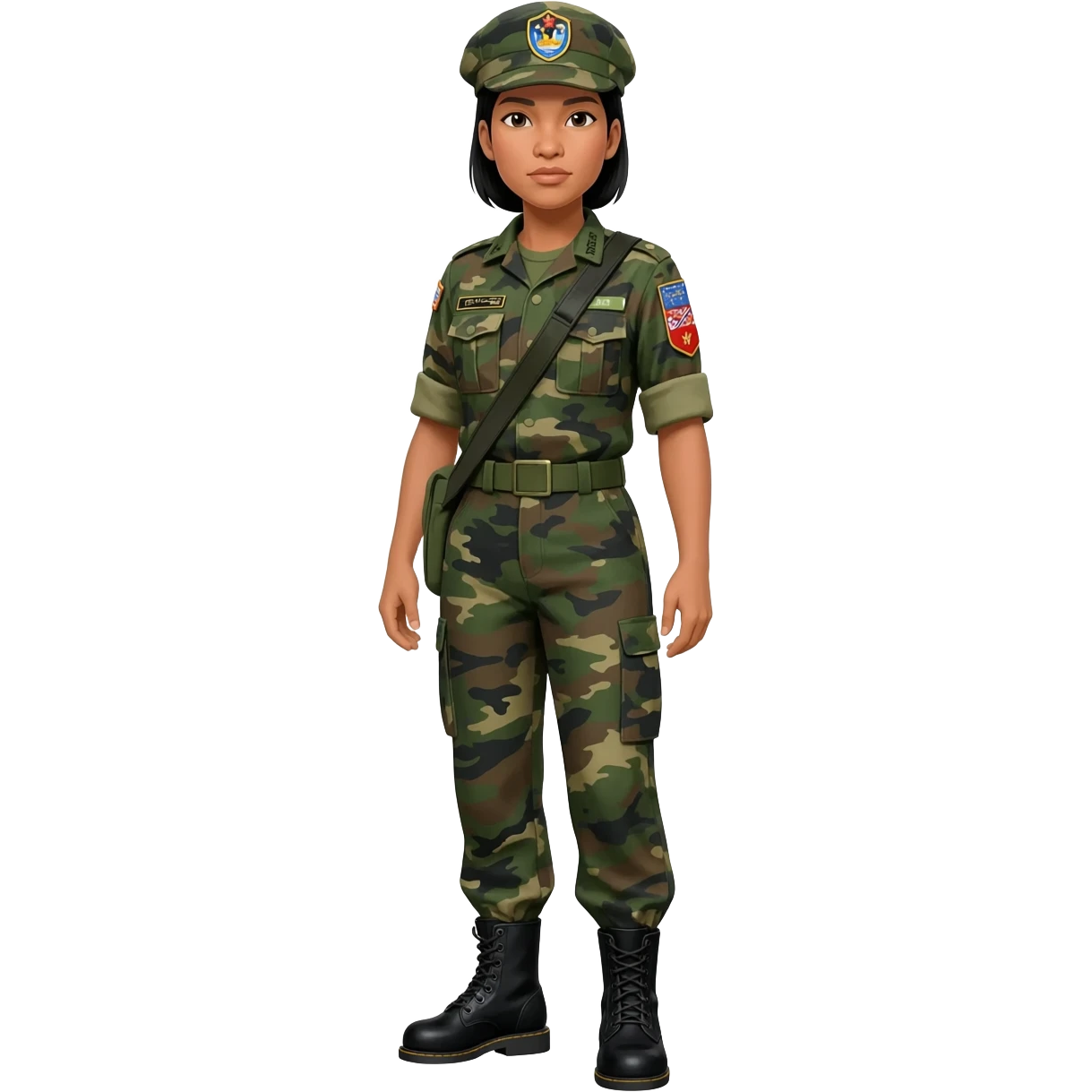 Filipino female soldier bdu 1990s with black combat boots without wearing bandolier emoji