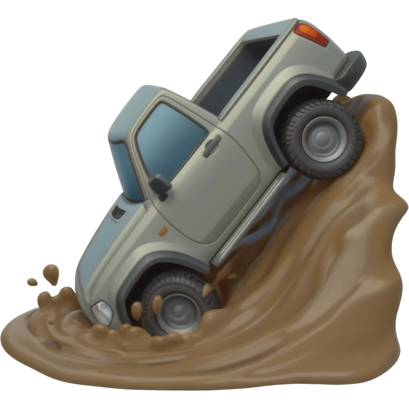 🏔️ Off-Road Emergency 🚜 Mudslide: Çamur deryasına saplanmış ve yan yatmış bir 4x4 küreme araı. emoji