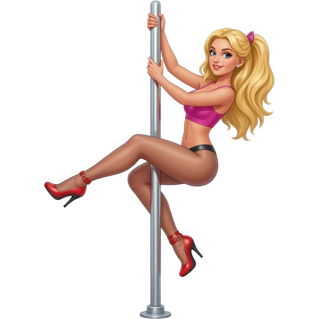 blond girl doing trick on pole with heels on emoji
