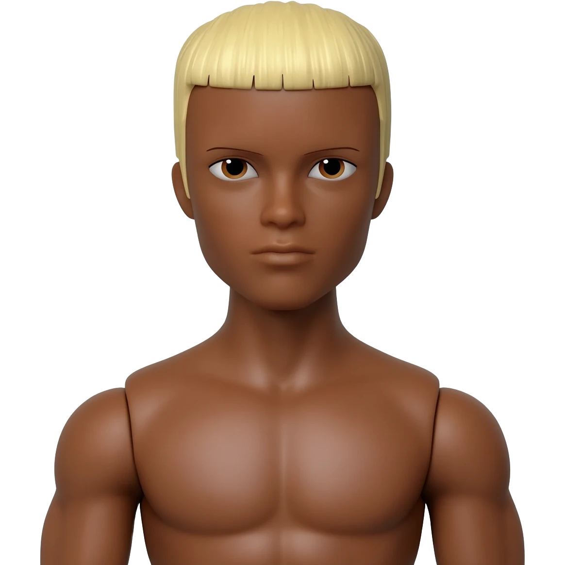 Brown skin Ken doll with blonde short cut hair brown eyes slip fit with muscles emoji