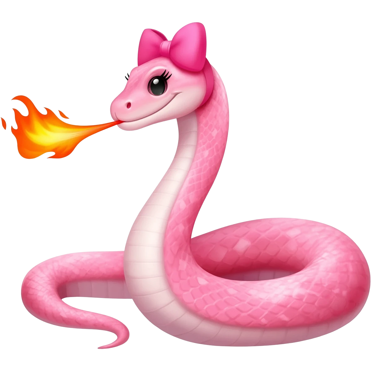 pink snake with pink bow on head throwing fire from mouth emoji