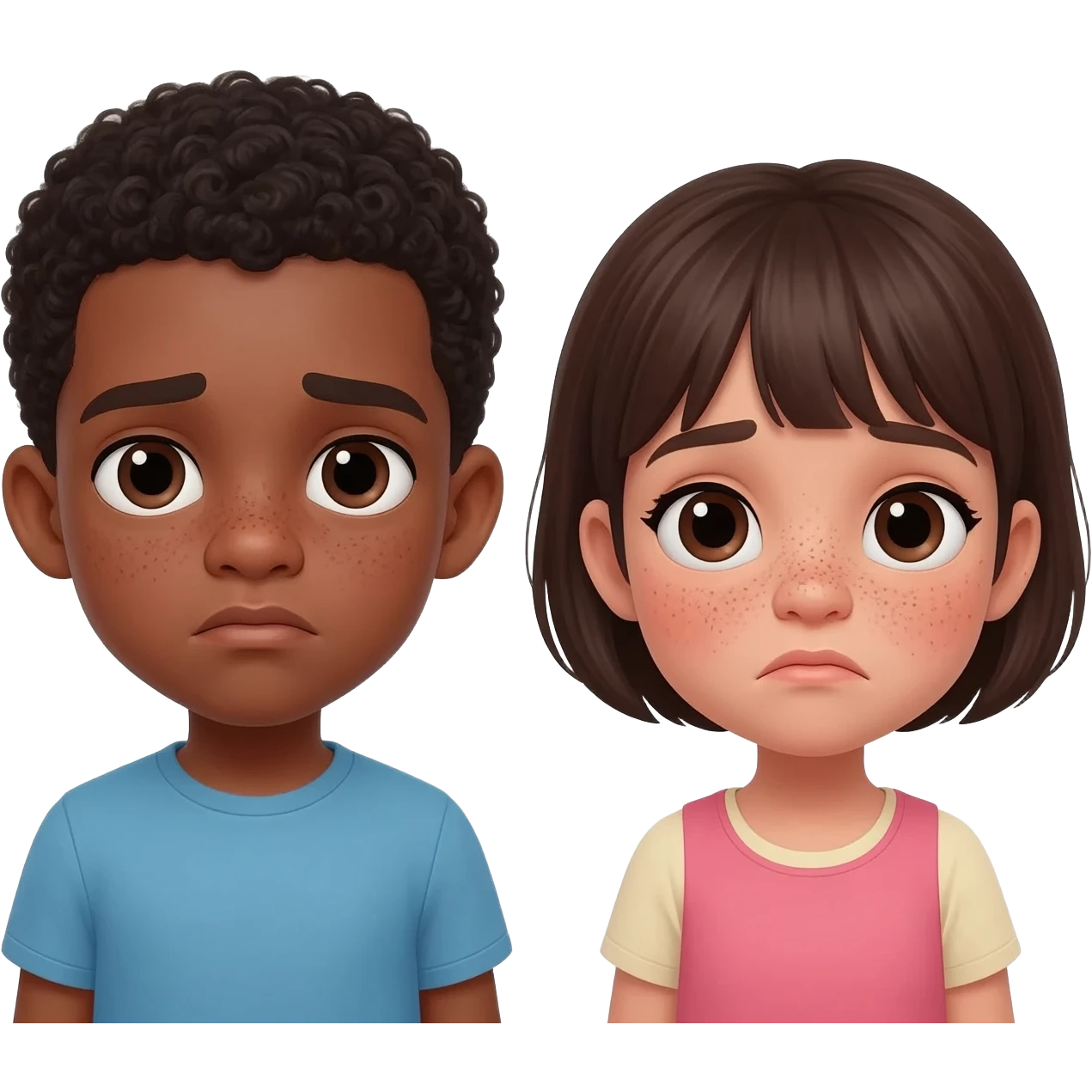 un hermano i una hermana parecidos morenos i con pecas, aburridos emoji