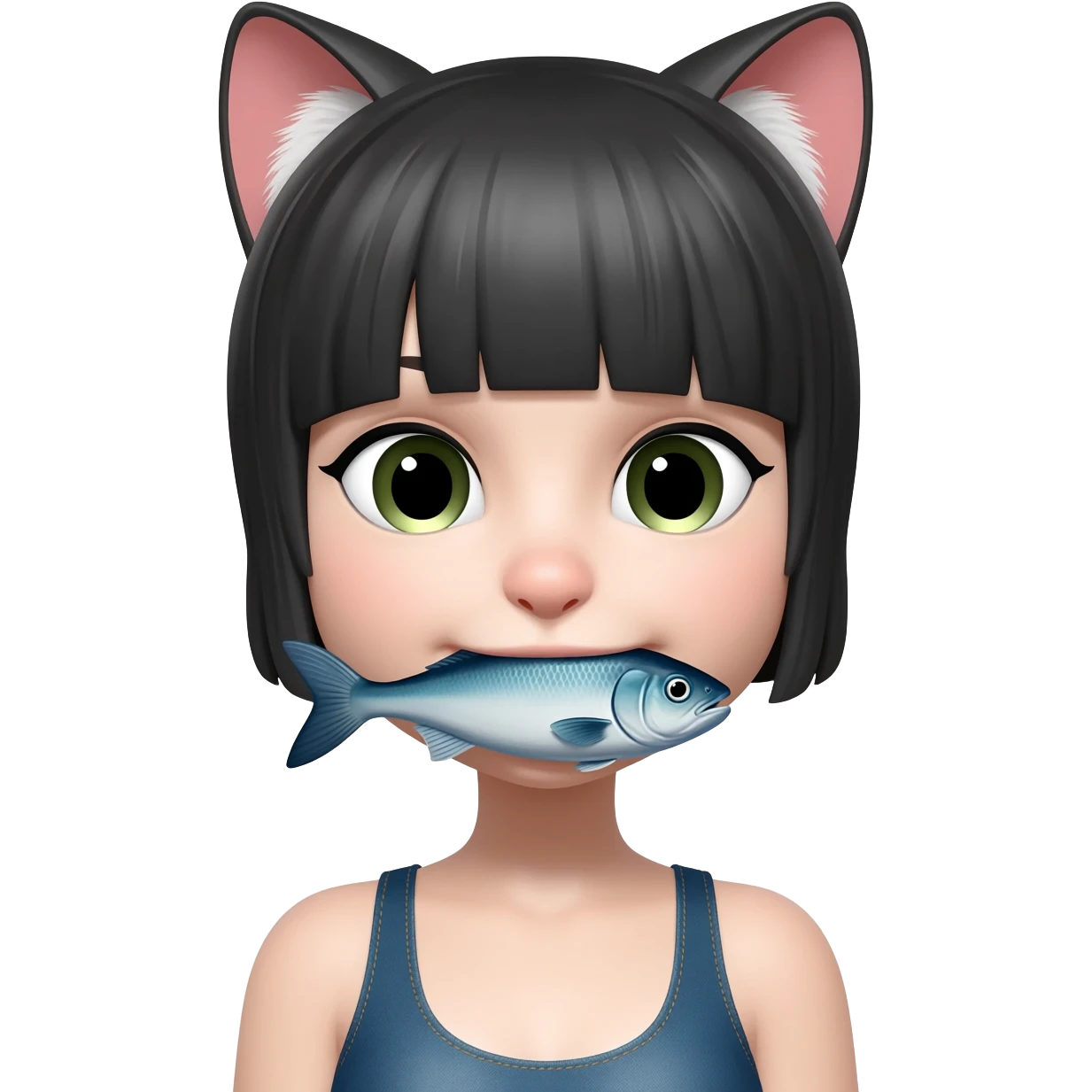Catgirl with a fish in her mouth emoji