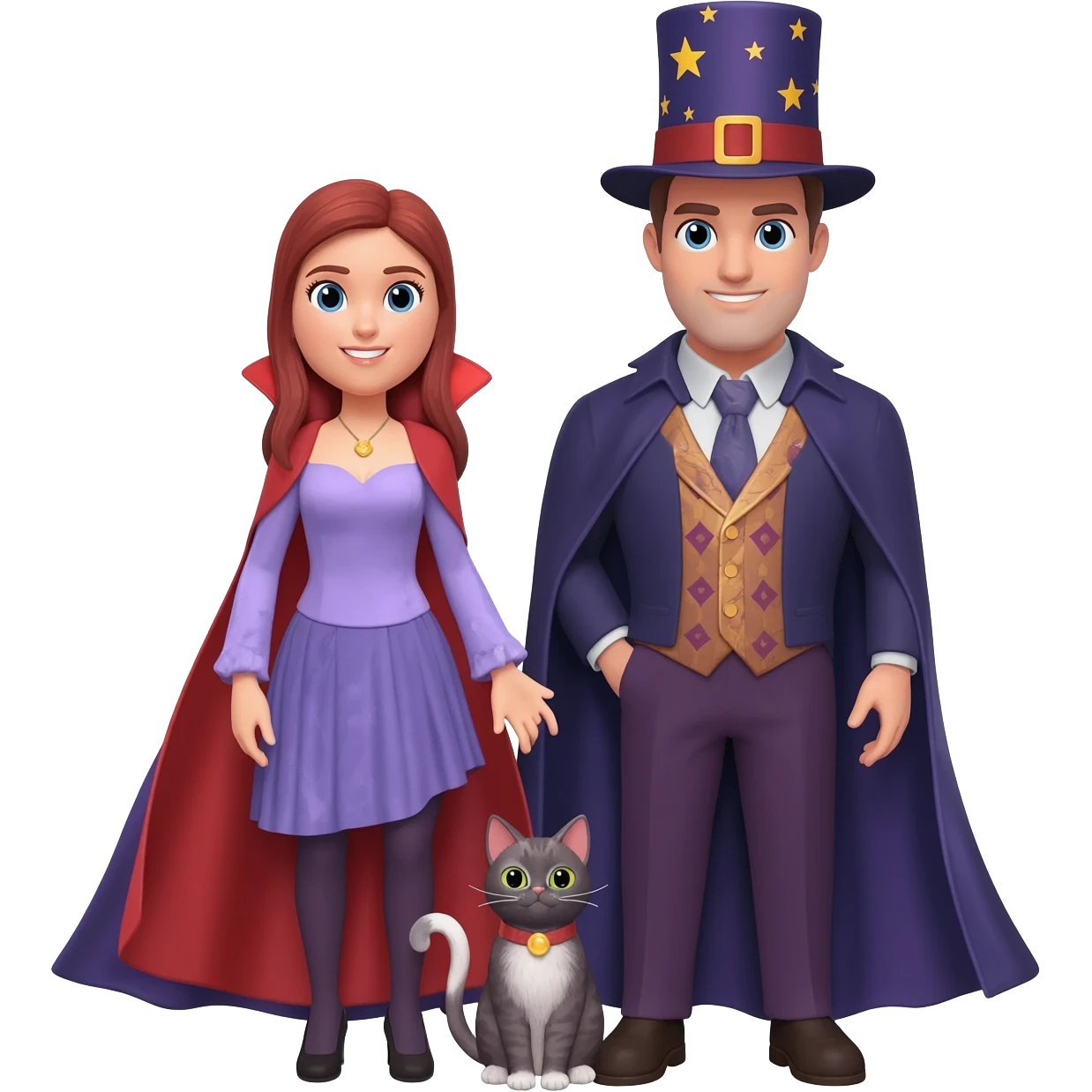 magician couple and their pet cat emoji