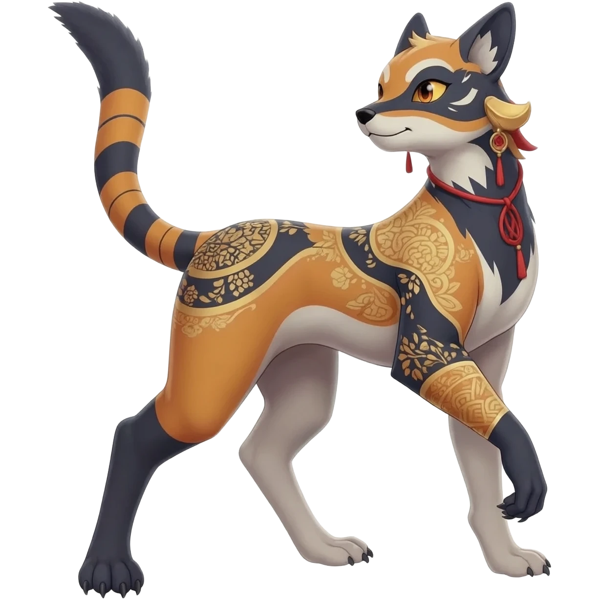 Hyper-realistic cute adorable beautiful elegant Colorful Skilled Adept Graceful Asian Painted Meloetta-Furret-Lycanroc-Zangoose-fusion-hybrid-creature (full body) emoji