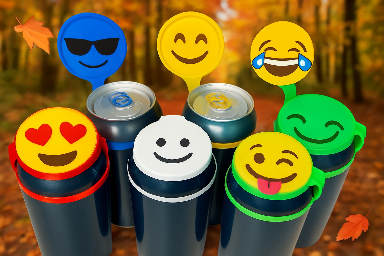 Rakj a kupakokra emoji-kat, smiley-kat, megváltoztathatod a háttereket. valósághű legyen a kép, 1000x600px méretű legyen. fiatal, dinamikusfotókat készíts! csak a kupak külső részére rakj mintát! emoji