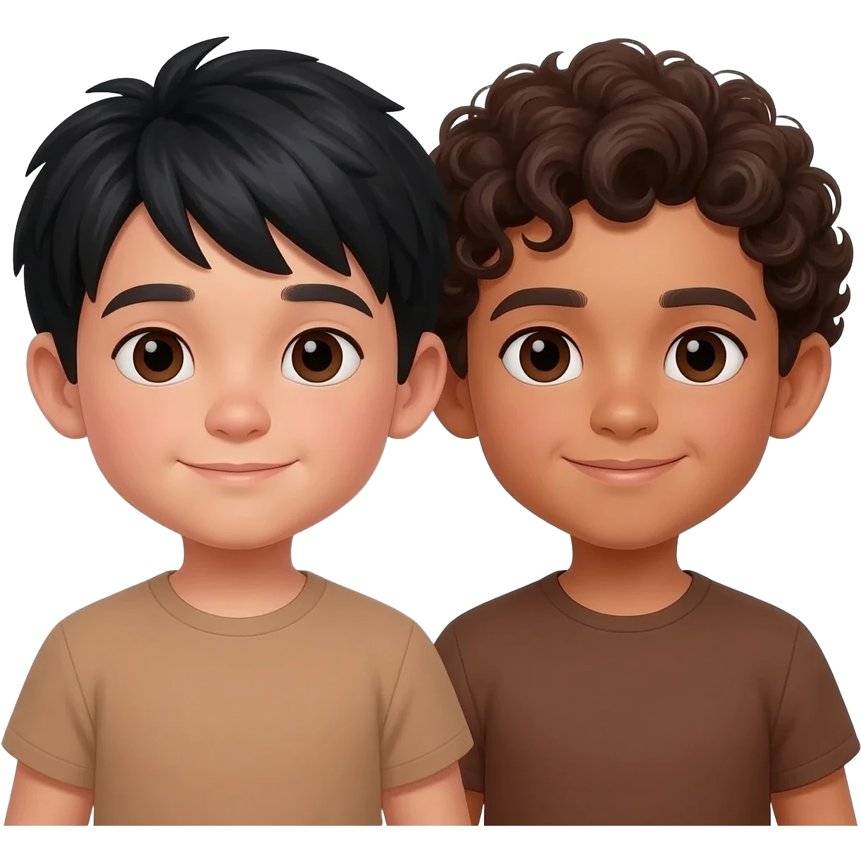 2 boys in love. One Asian a light tan with black hair and one Mexican with curly brown hair, really light brown skin. Both dark brown eyes emoji