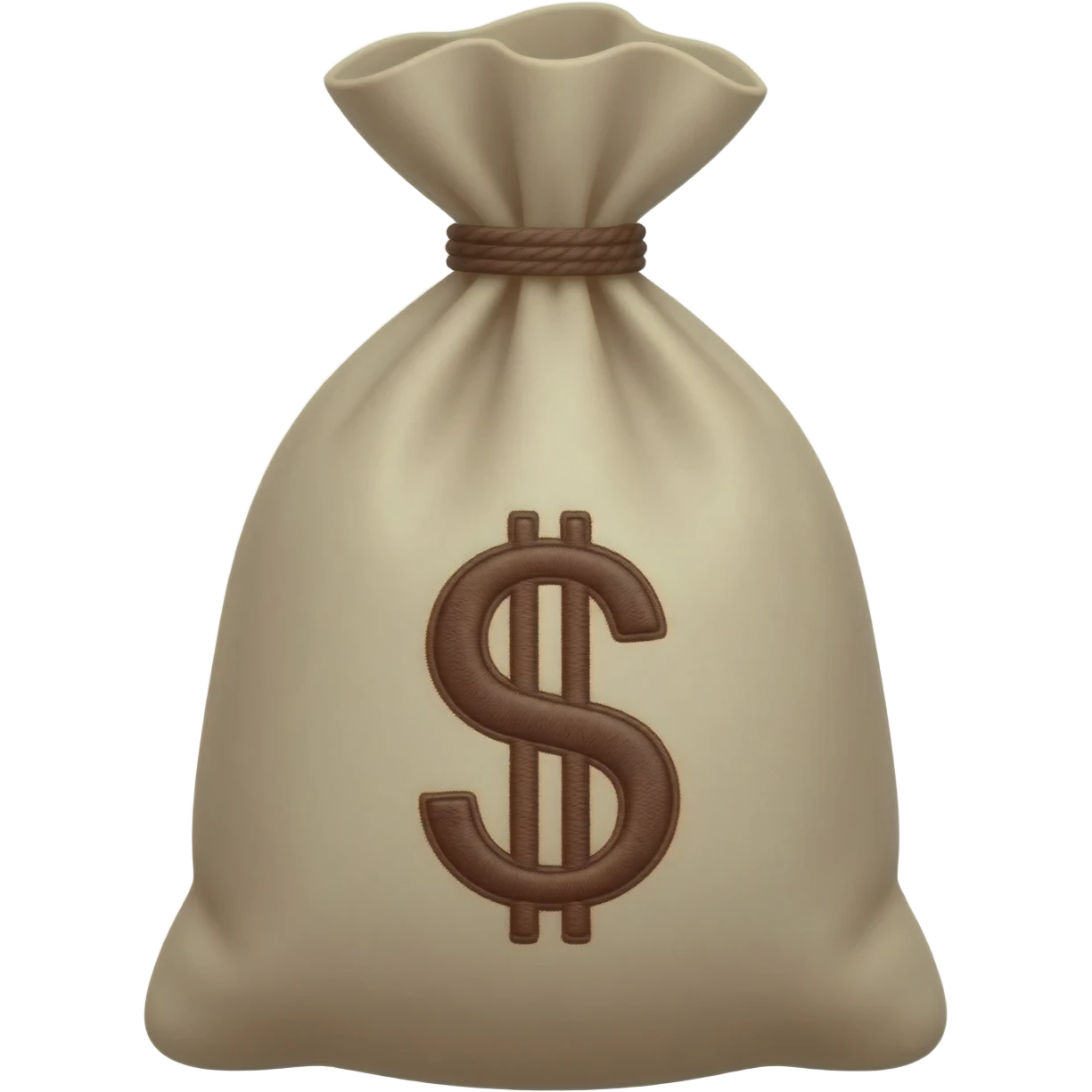 A bag of money but, it have a letter A in the place of the dollar symbol, don't use the $ symbol, just an A in that place, do de A letter in dark brown color and made it like embroidery, and do it closed, i don't want money getting out of that emoji