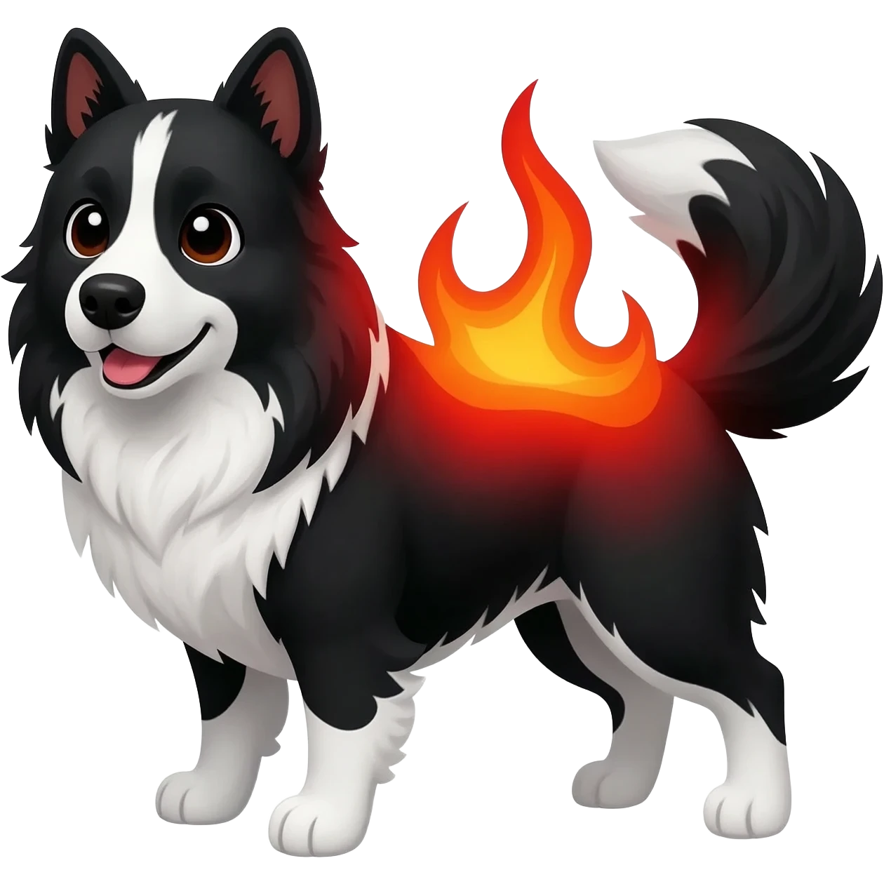 a black and white dog turns red from the heat emoji