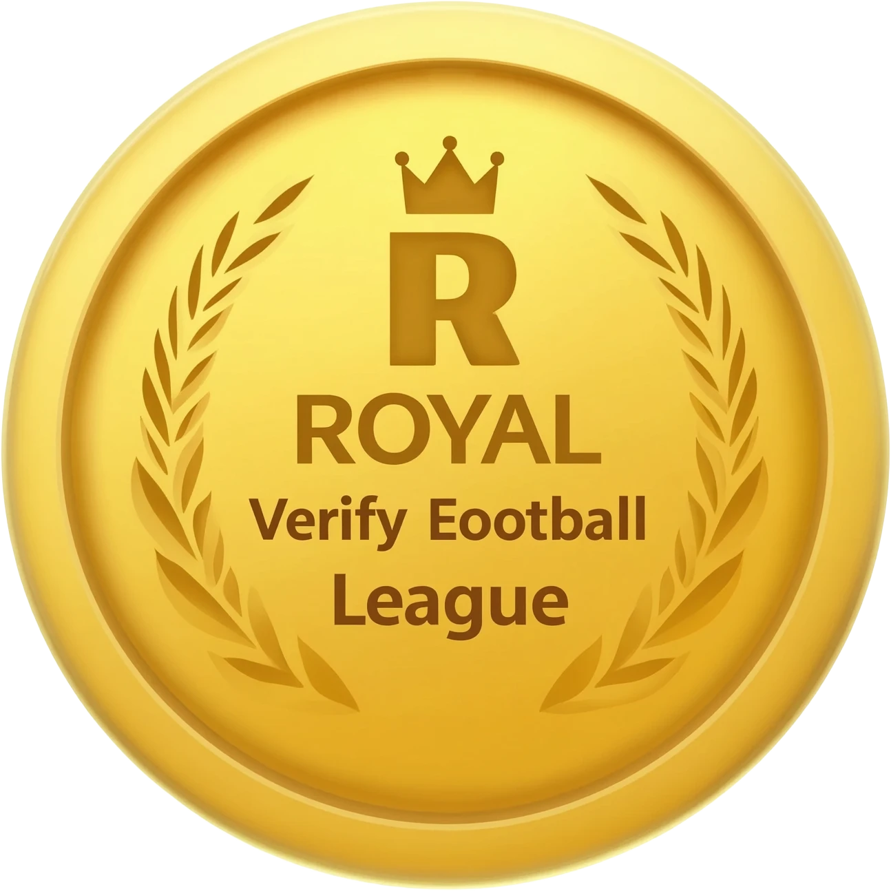 gold coin with "R with crown and  ROYAL Verify Efootball League"    level in center and minimal laurel emoji