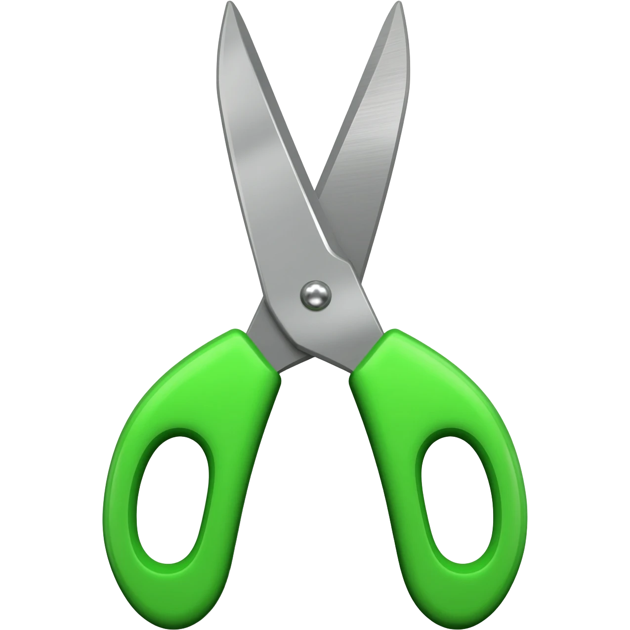 Full scissors with green handle, pointed up, blades open, same green as movie trailer green preview card emoji