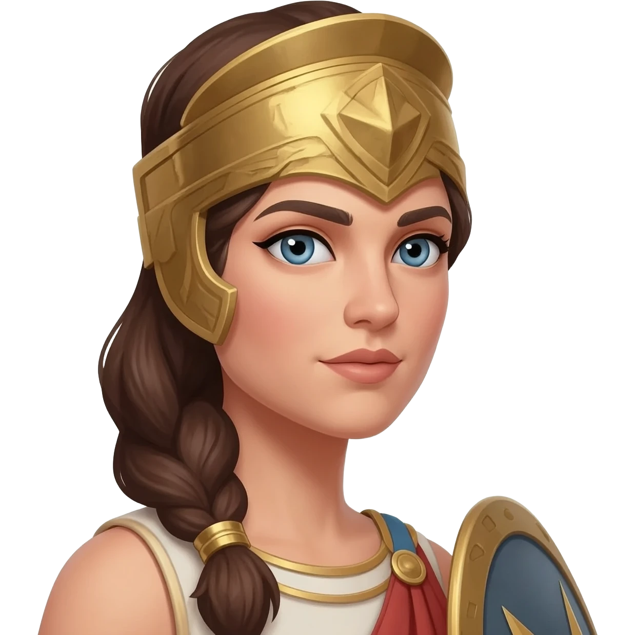 brown haired Athena the Greek goddess of disciplined, strategic warfare, calm, commanding figure emoji