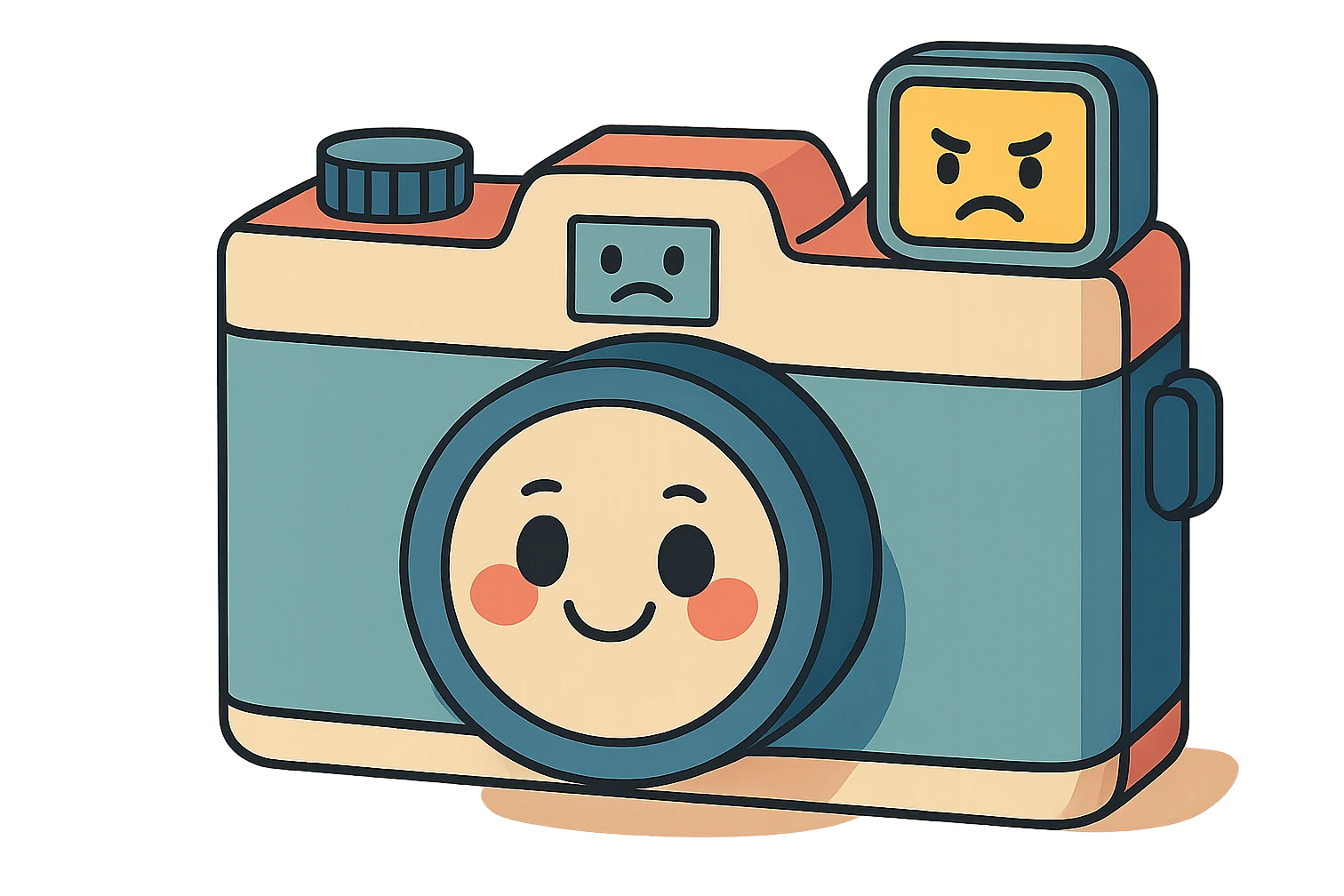 retro camera, strict and realistic appearance, clear contours, expressive shadows and highlights where appropriate emoji