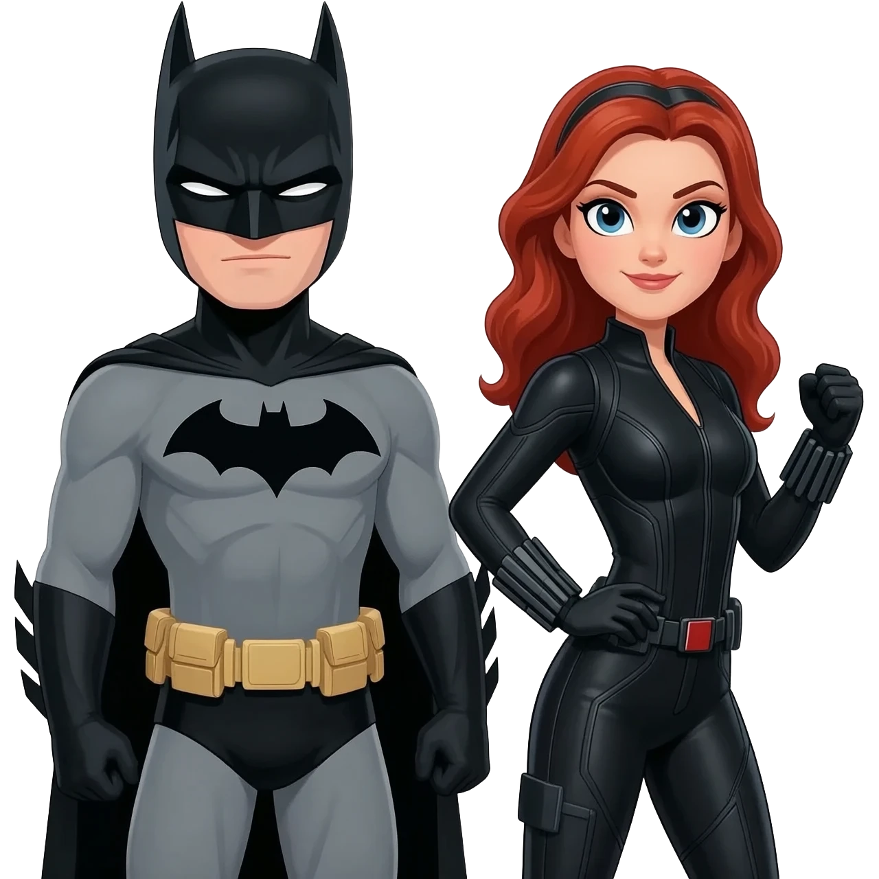 cartoon batman with black widow emoji