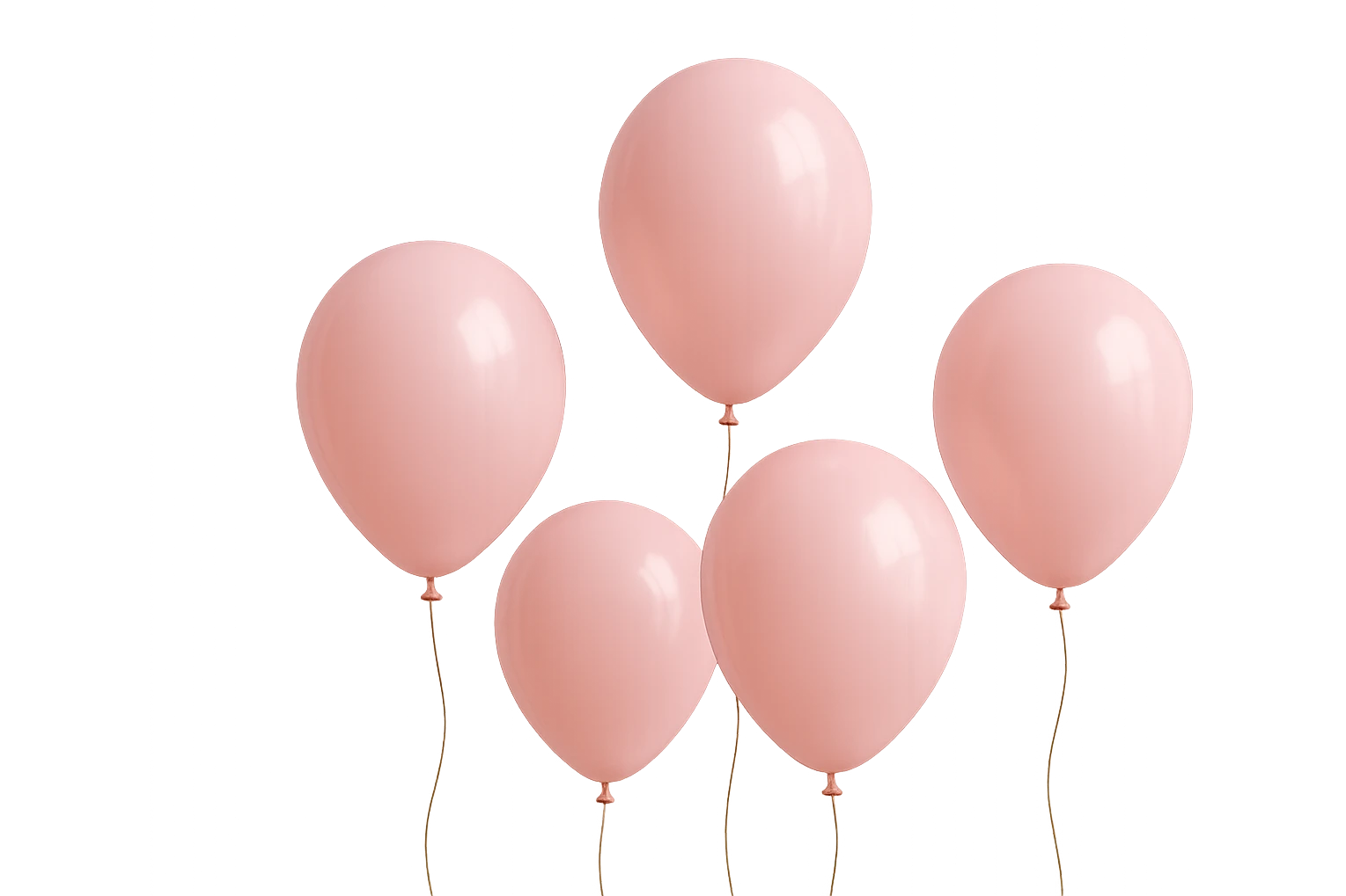 5 palloncini rosa fluttuano in aria isolati su sfondo bianco, iperrealistico 4k emoji