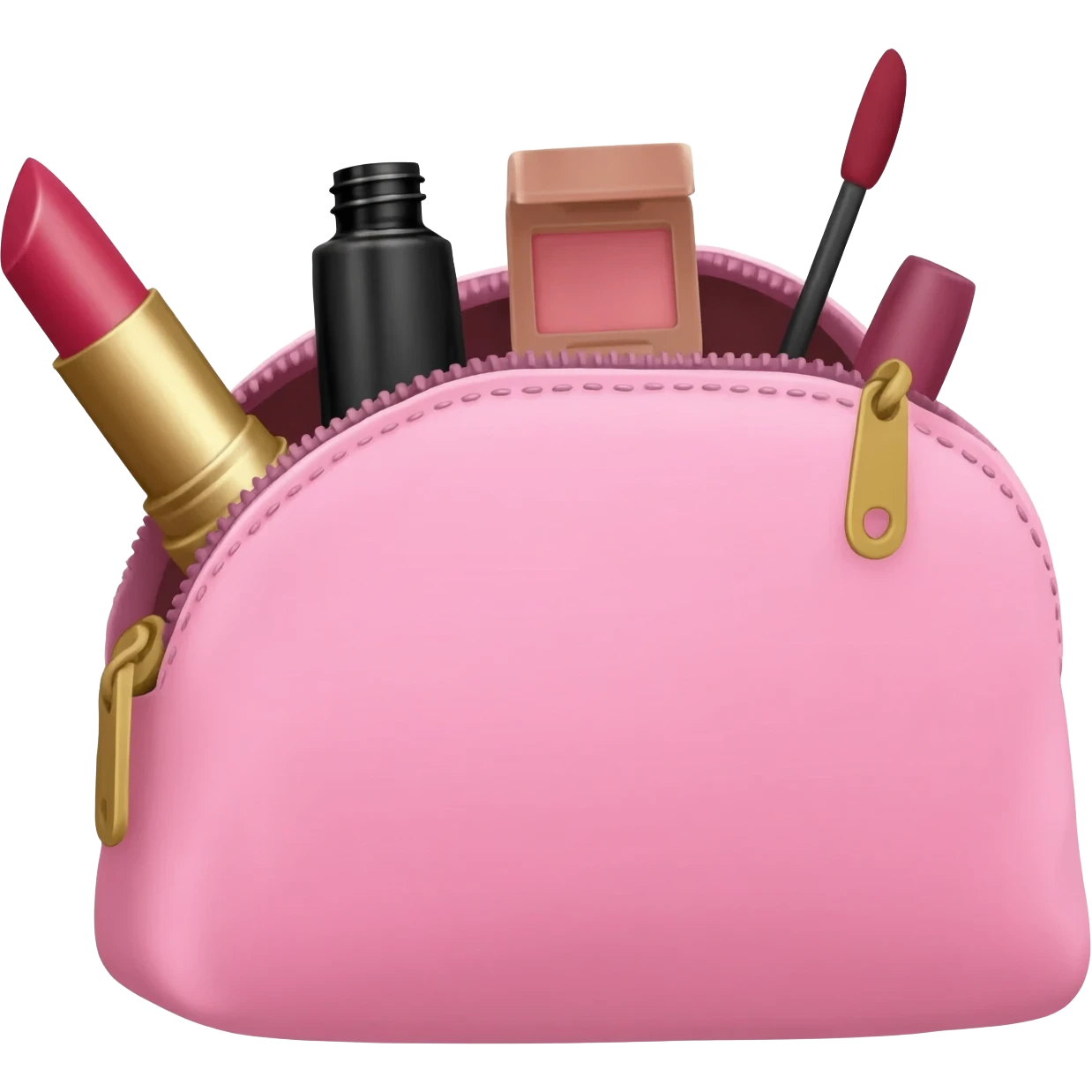 pink cosmetic bag with beauty products sticking out emoji
