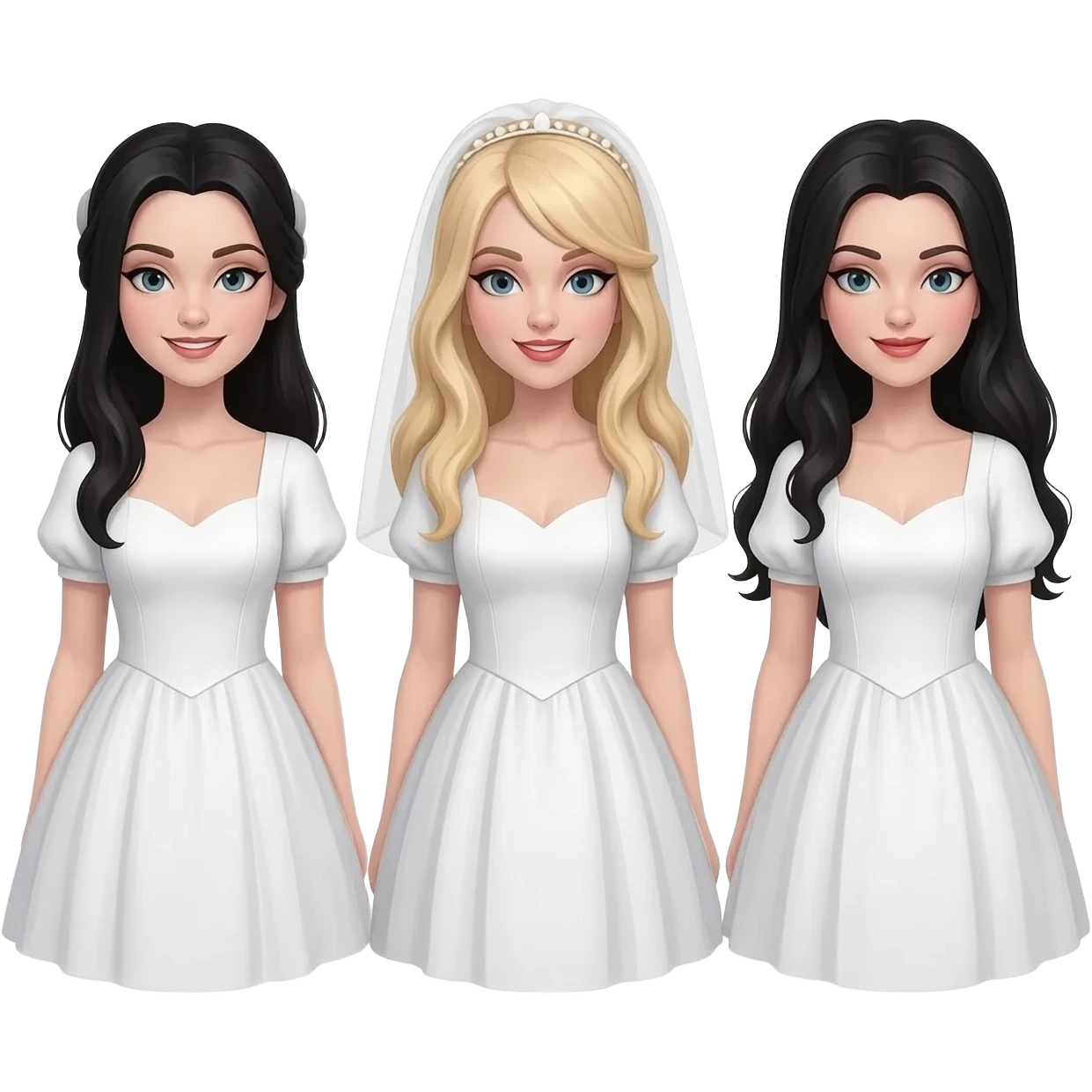 Brides of Dracula from Horror Film Heroes & Villains with 2 dark haired girls and blonde haired girl, three white dress emoji
