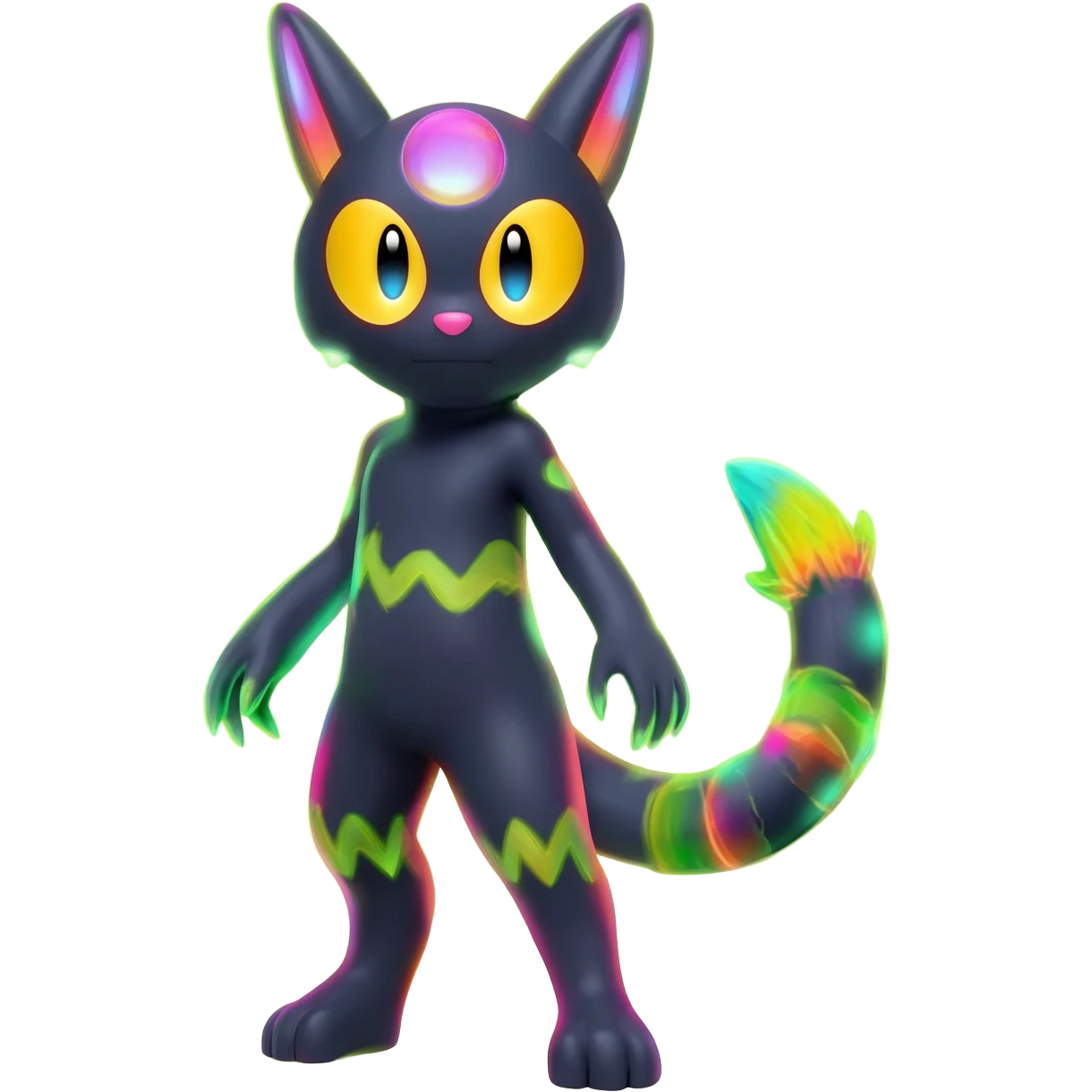 An exotic neon colorful unique bizarre eccentric Fakémon-Umbreon-Espeon-creature (full body) emoji