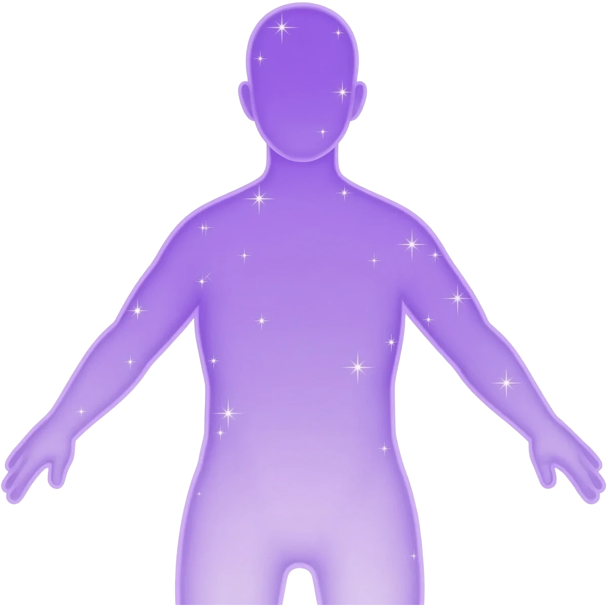 purple emoji of a transparent human silhouette with small sparkles, minimal flat design emoji
