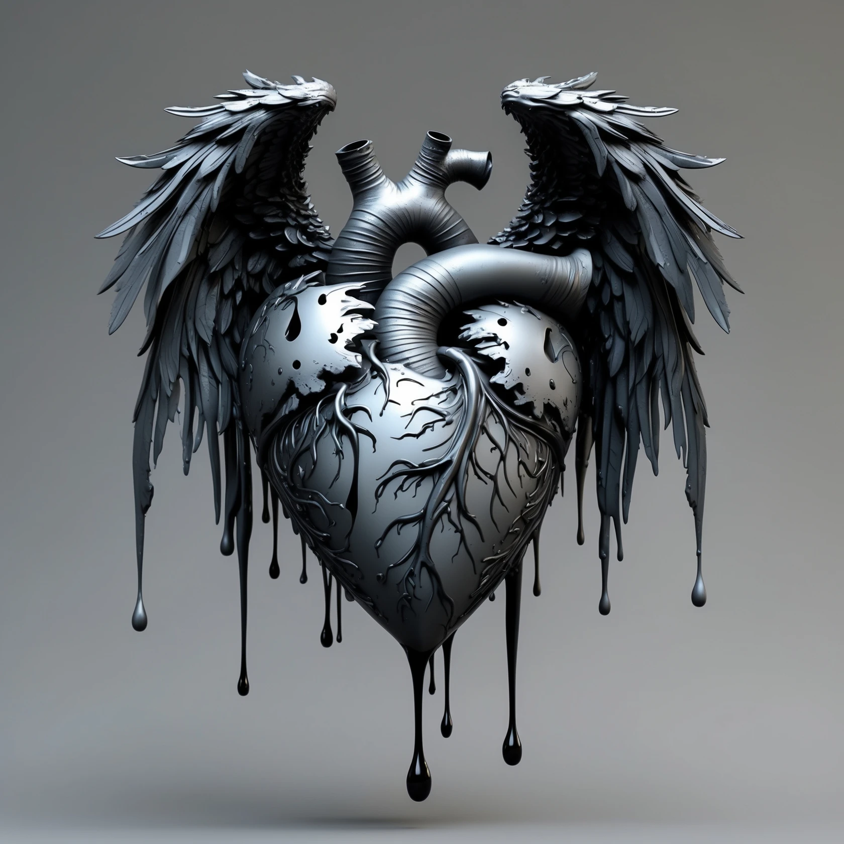 gothic heart with dripping black paint, phoenix style emoji