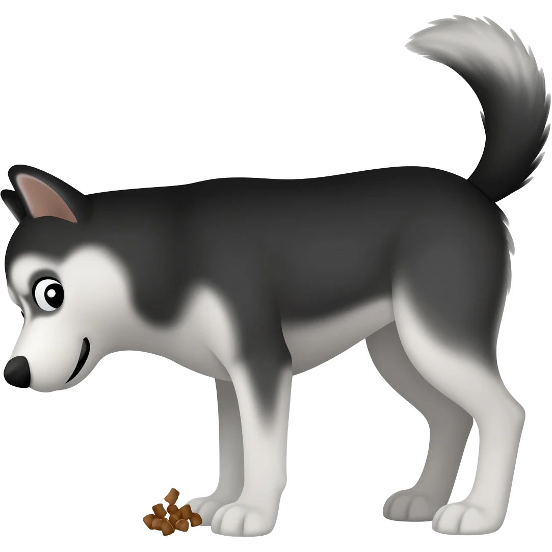 pes husky dělá hovínko emoji