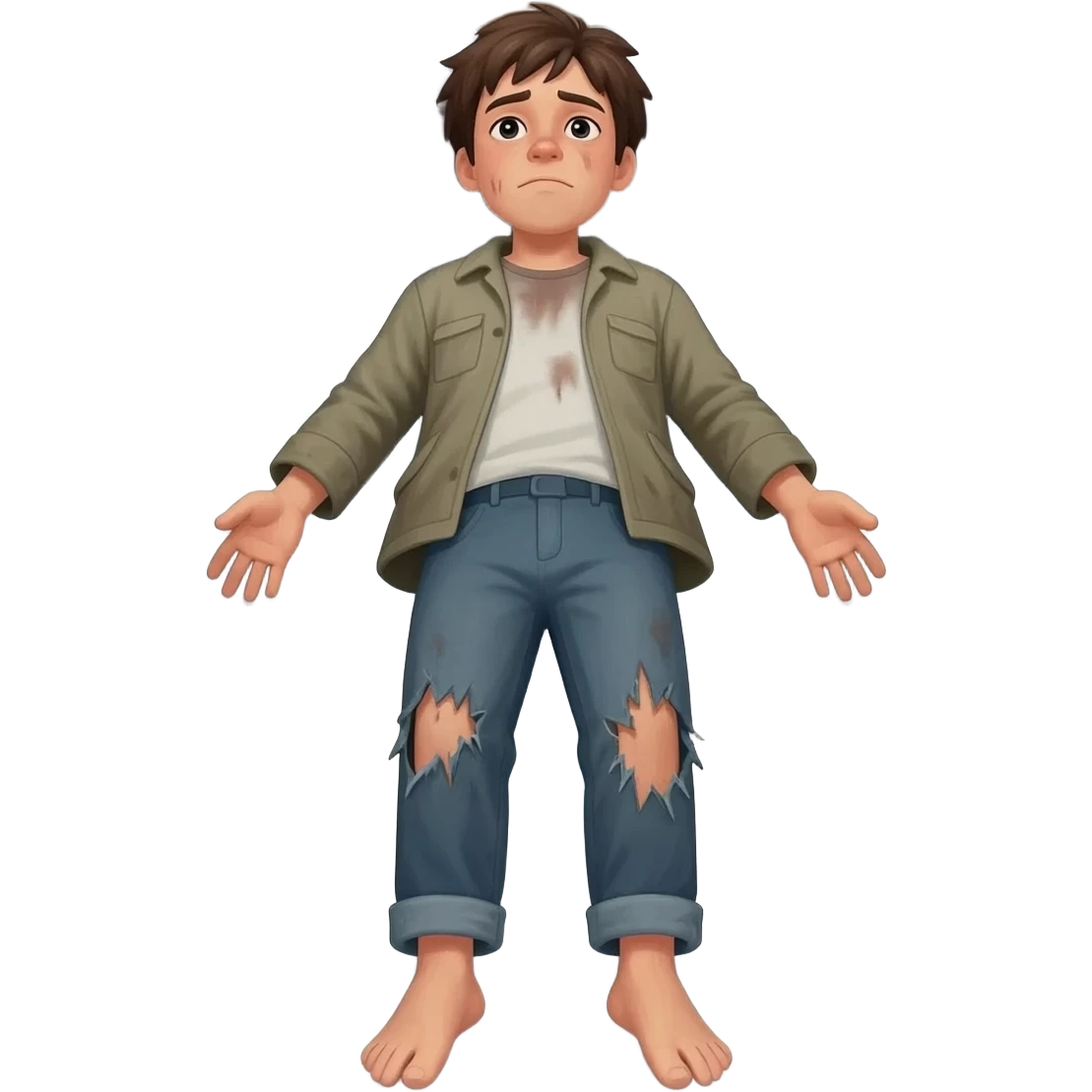 нарисуй бедного в рваной одежде парня 20-24 лет , как он лежит в открытом грабу emoji