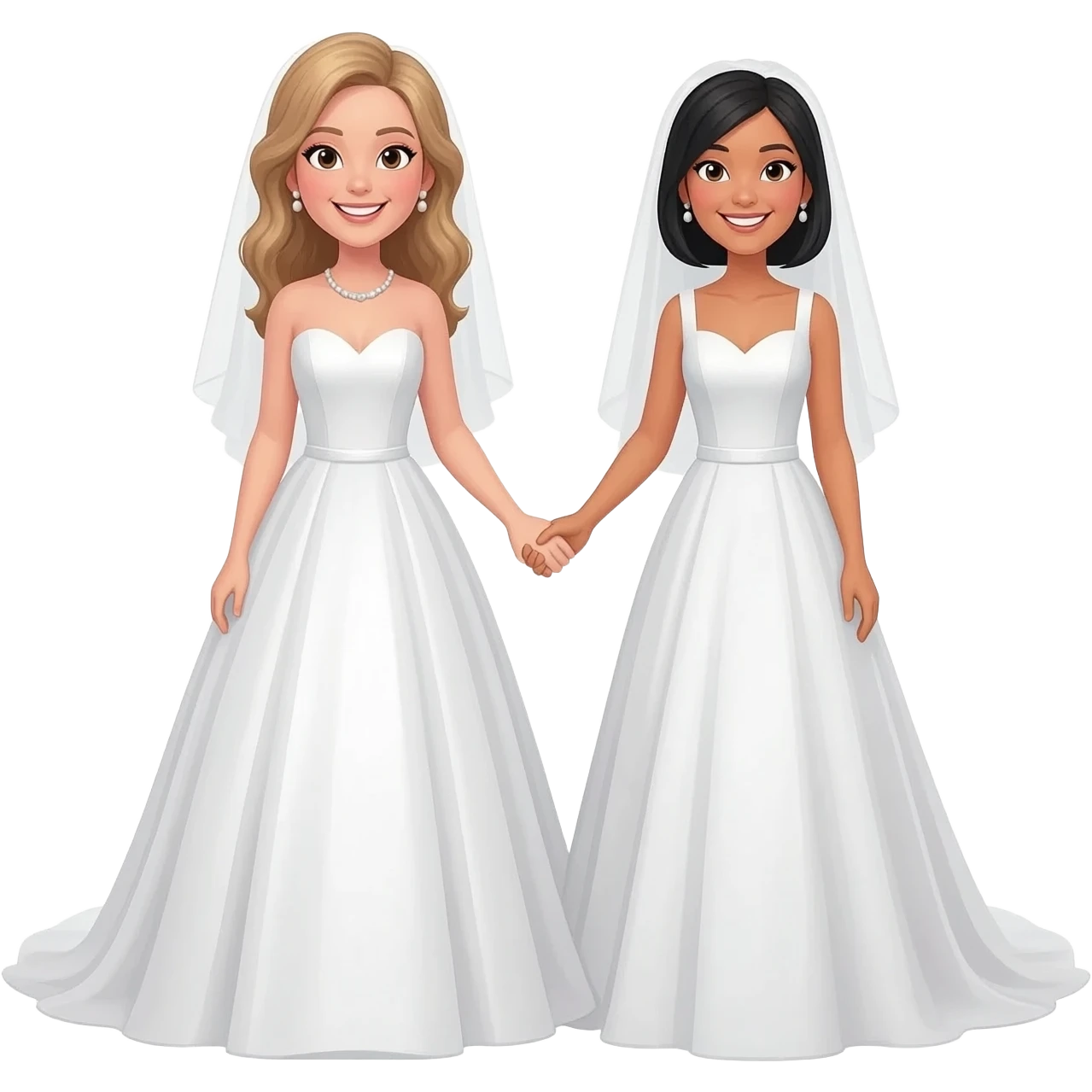 Wedding couple in Wedding clothes. White American and Asian women emoji