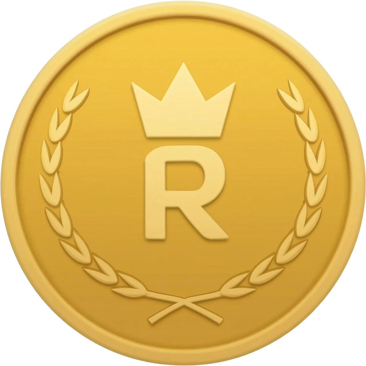 gold coin with "R crown" level in center and minimal laurel emoji
