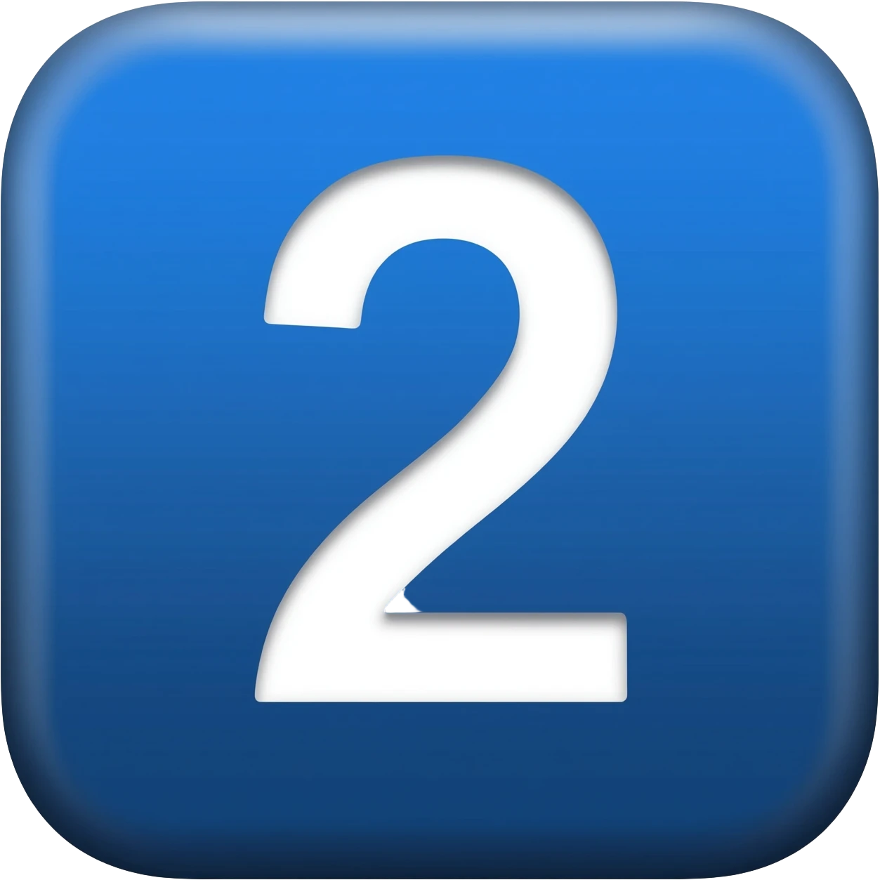 "3D premium,3D rounded-square icon in strong bleu with a beveled edge, bold serif white letter '2'centered, strong specular highlights, inner glow, 1024x1024, png" emoji