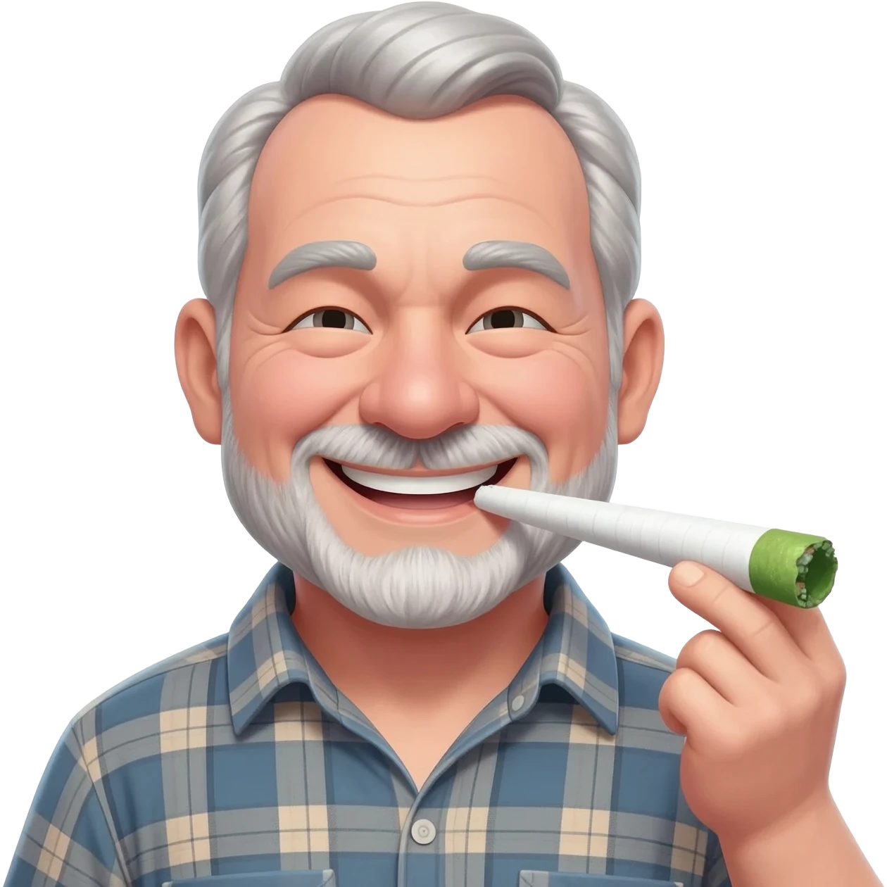 Chubby goofy looking middle aged  white guy Smoking A SUPER HUGE white and green smoking doobie emoji