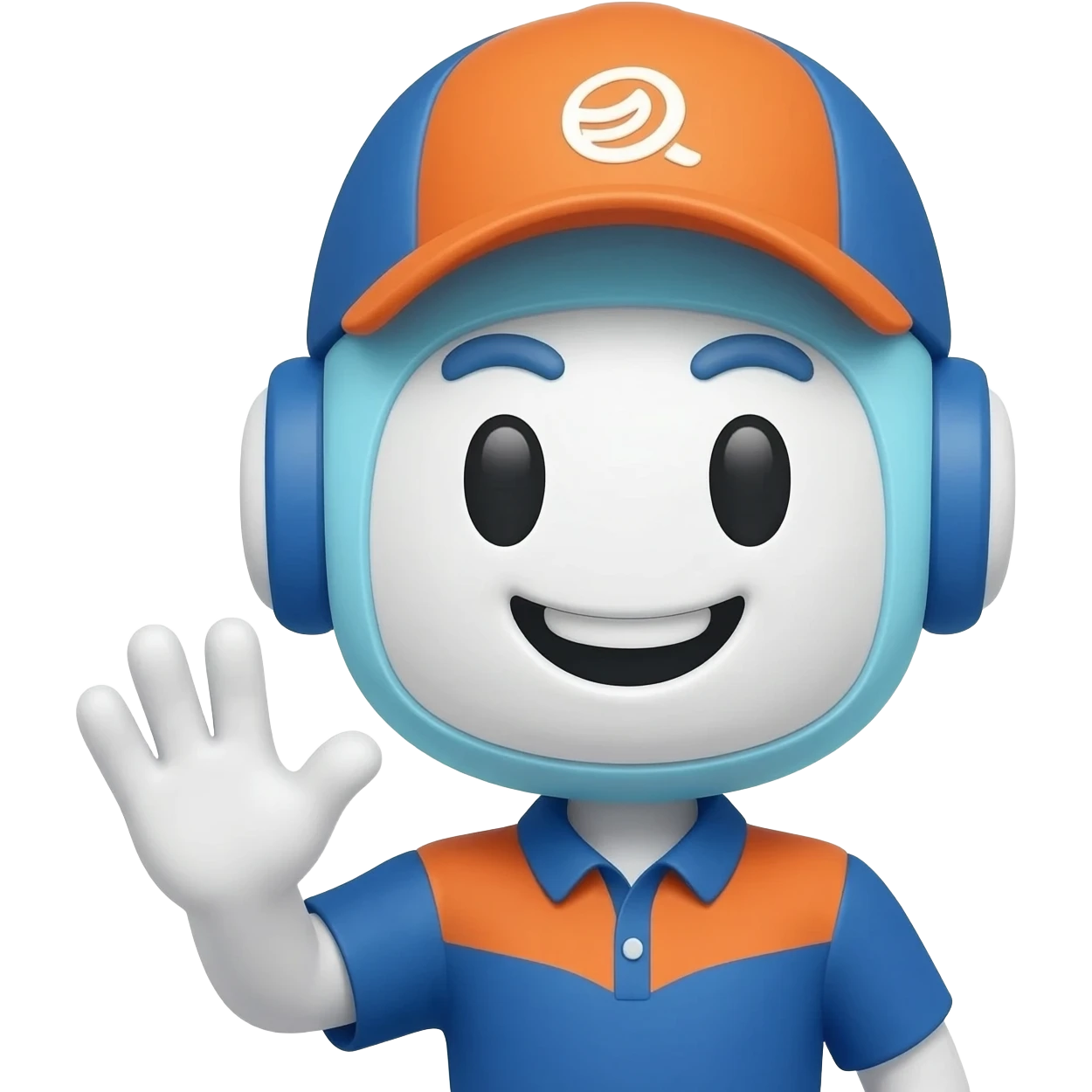 friendly logistics mascot waving hello to customer, inspired by ACPL Cargo company, cute chatbot emoji, blue and orange brand colors emoji