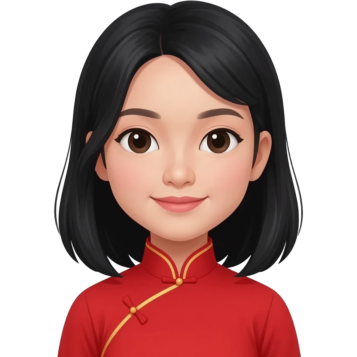 cô gái việt nam, tóc dài đen ngang vai, mặc áo dài đỏ, phong cách hoạt hình emoji