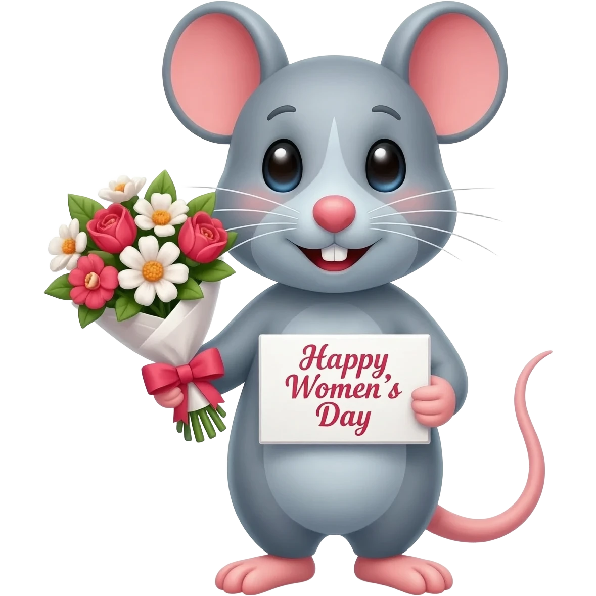 mouse with flowers wishing happy womens day emoji