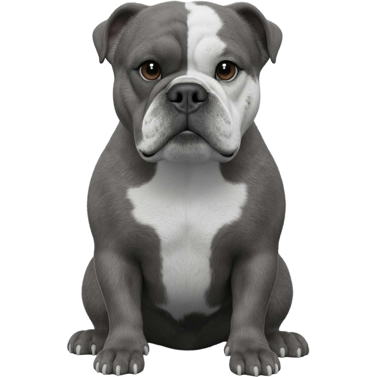 senior Gray English bulldog sitting in his paws with white color on his face emoji