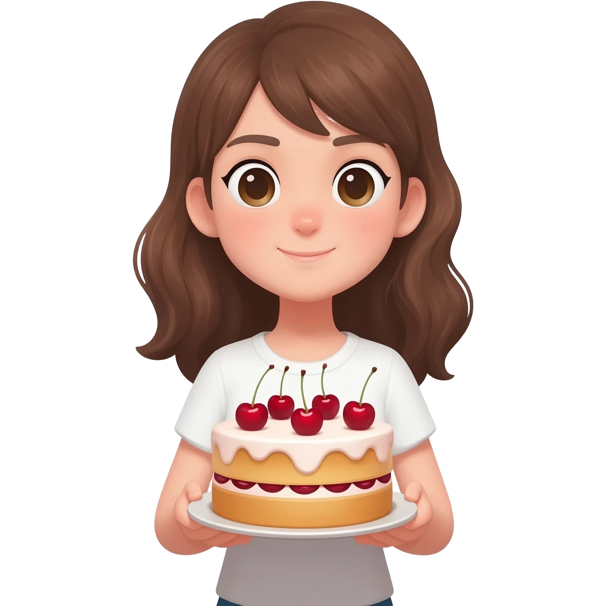 Girl holding cherry cake emoji