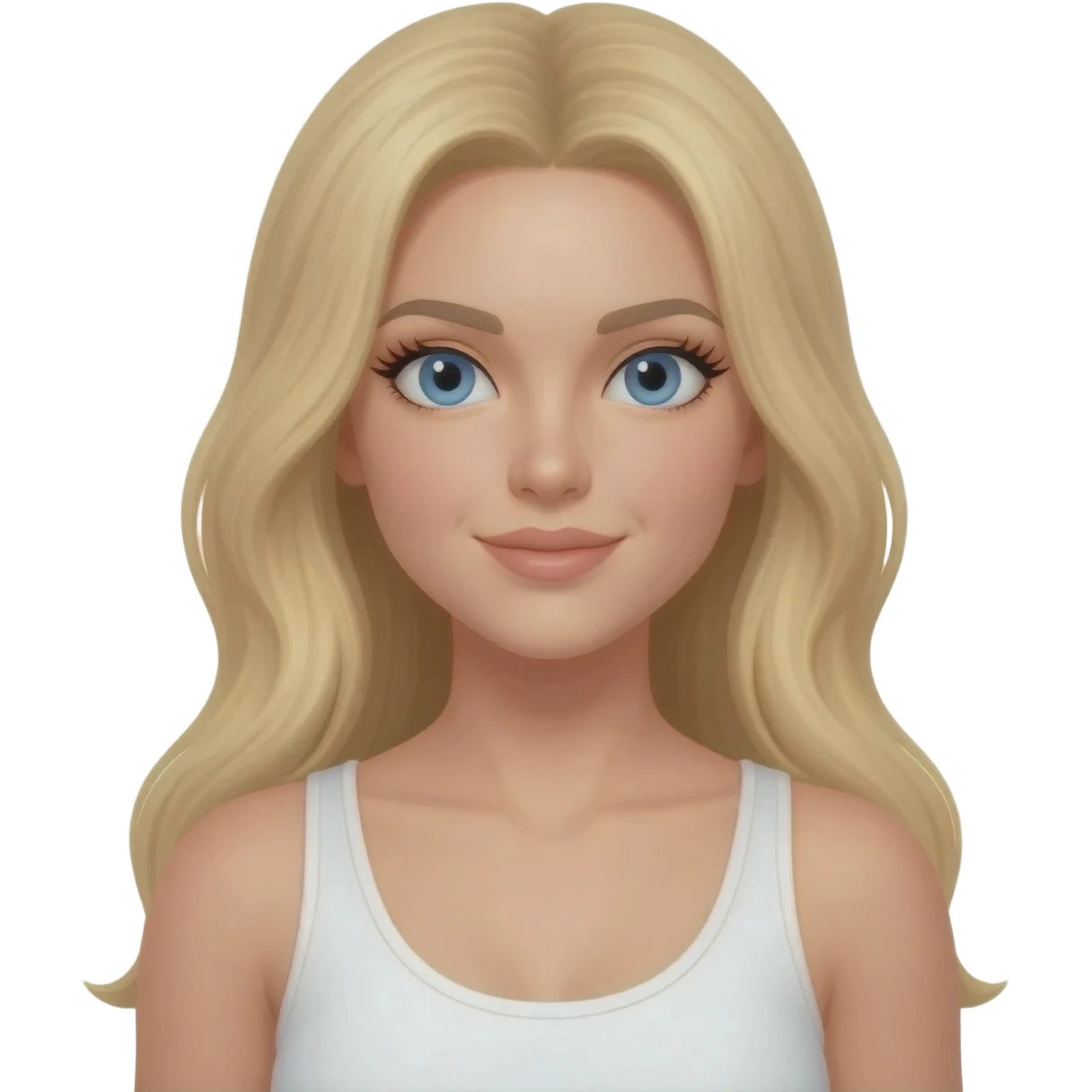 Cheveux lisse bien lisse blond avec les yeux bleus et un débardeur blanc et du mascara emoji
