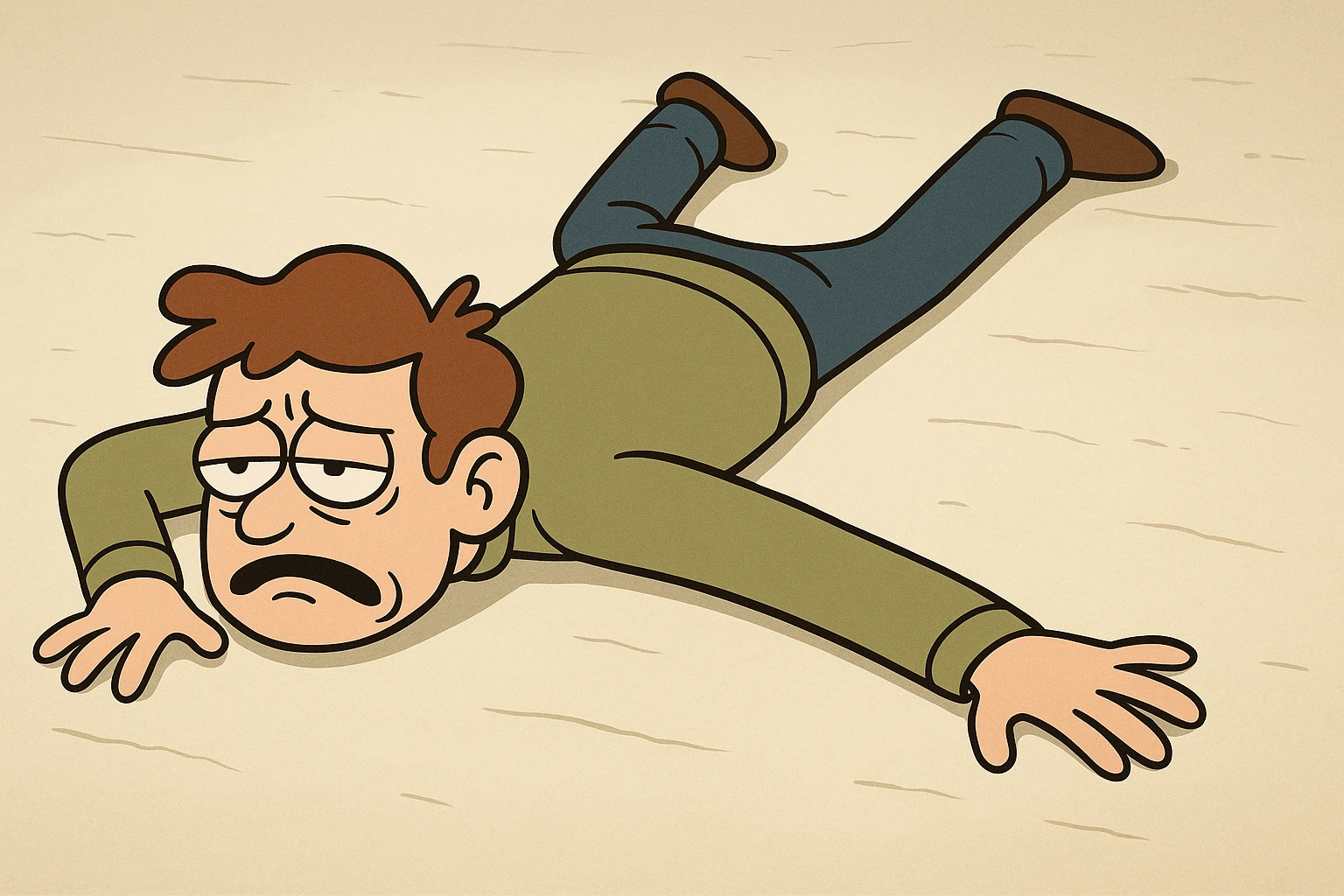 person lying spread eagle on the ground, looking defeated, as if just beaten up and unable to move, expressive, cartoon style emoji