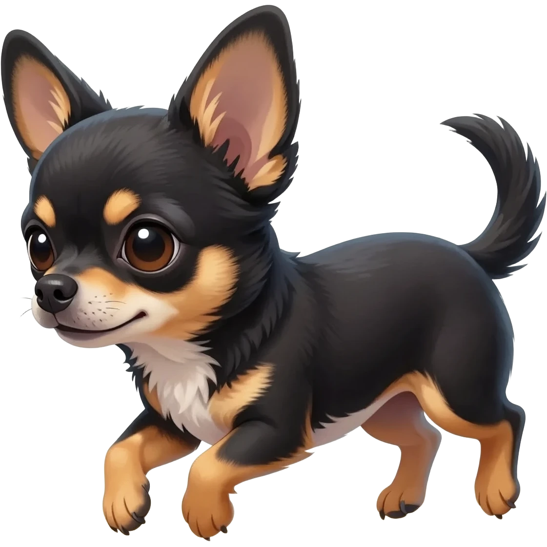 Bébé chihuahua noir marrant poil courut en vacances à la plage une poil courte disney film dessin animé pixar emoji