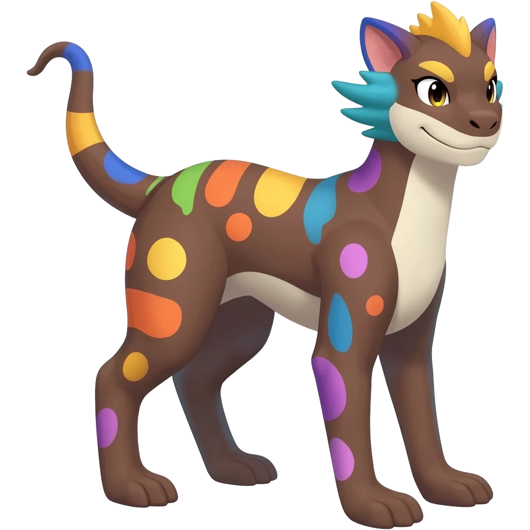 Rare realistic exotic edgy epic pretty beautiful handsome gorgeous aesthetic colorful vibrant Vernid-Trico-species-Fakemon-creature by LiLaiRa, 4 legs, 1 tail, random markings, (full body) emoji