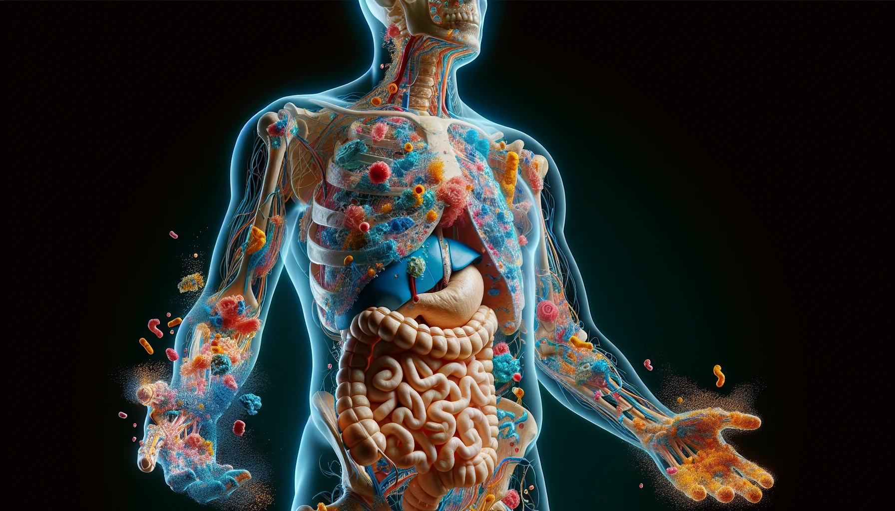 corpo umano anatomico che accumula tossine e malattie nel corpo , iperrealistico 4k emoji