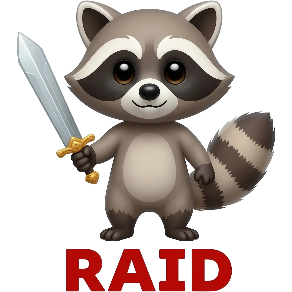Cute Raccoon with sword and text "Raid" below him emoji