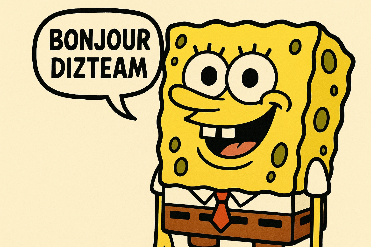 sponge bob qui dit " bonjour dizteam ( avec une bulle de bd )  emoji