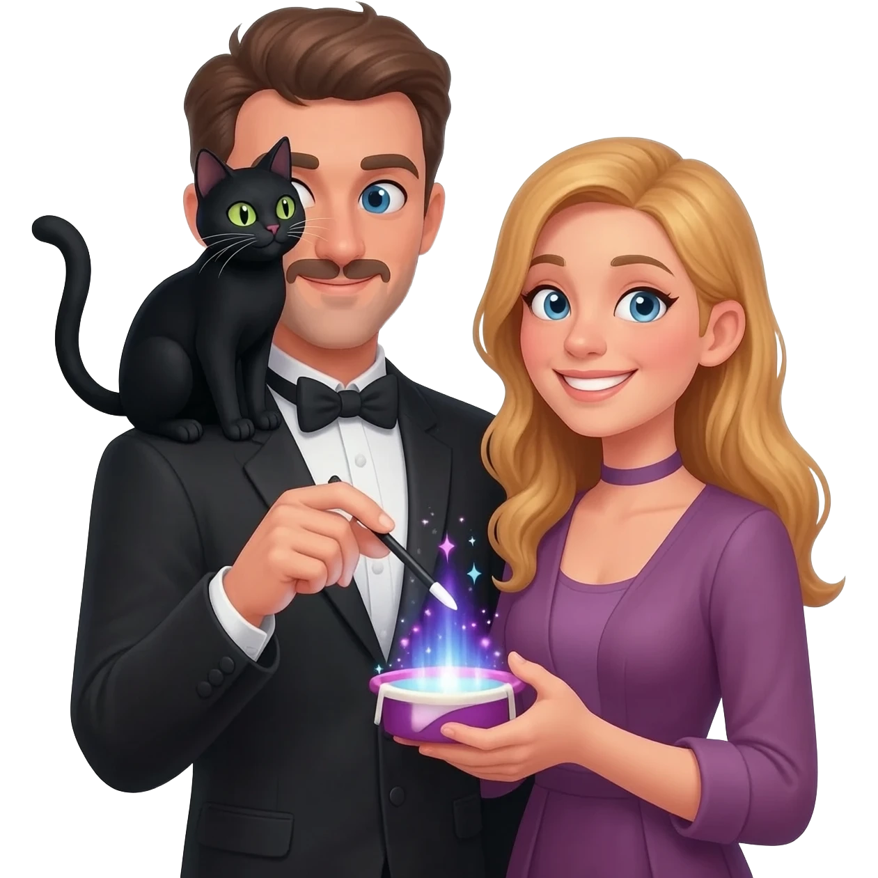 magician couple and their pet cat emoji